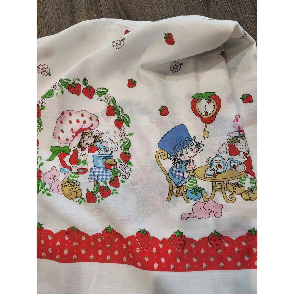 Vintage 70s Strawberry Shortcake Curtains 4 Panels Retro Nursery Decor 24x36